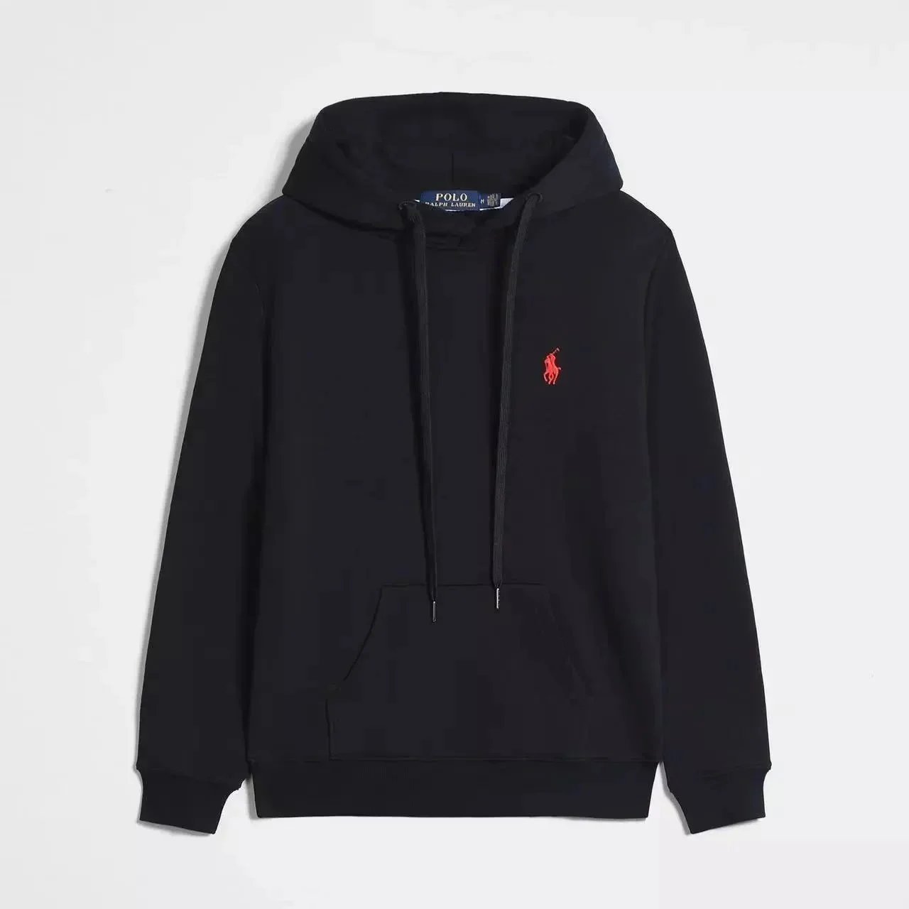 Black and red logo pullover hoodie