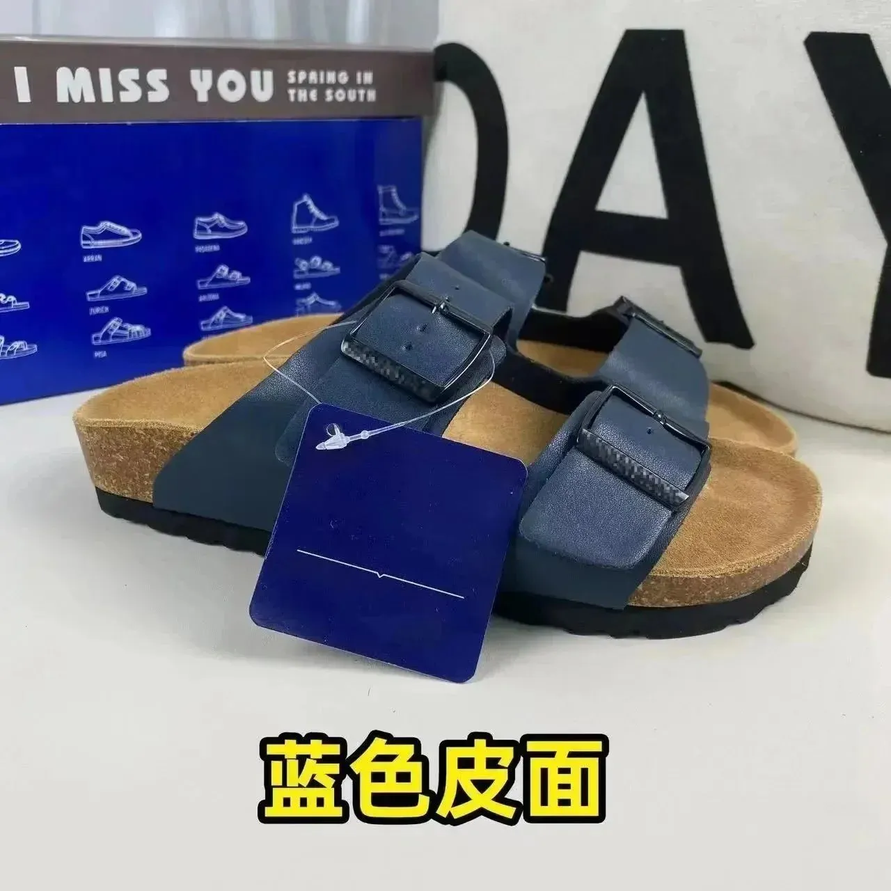 Blue leather sandals
